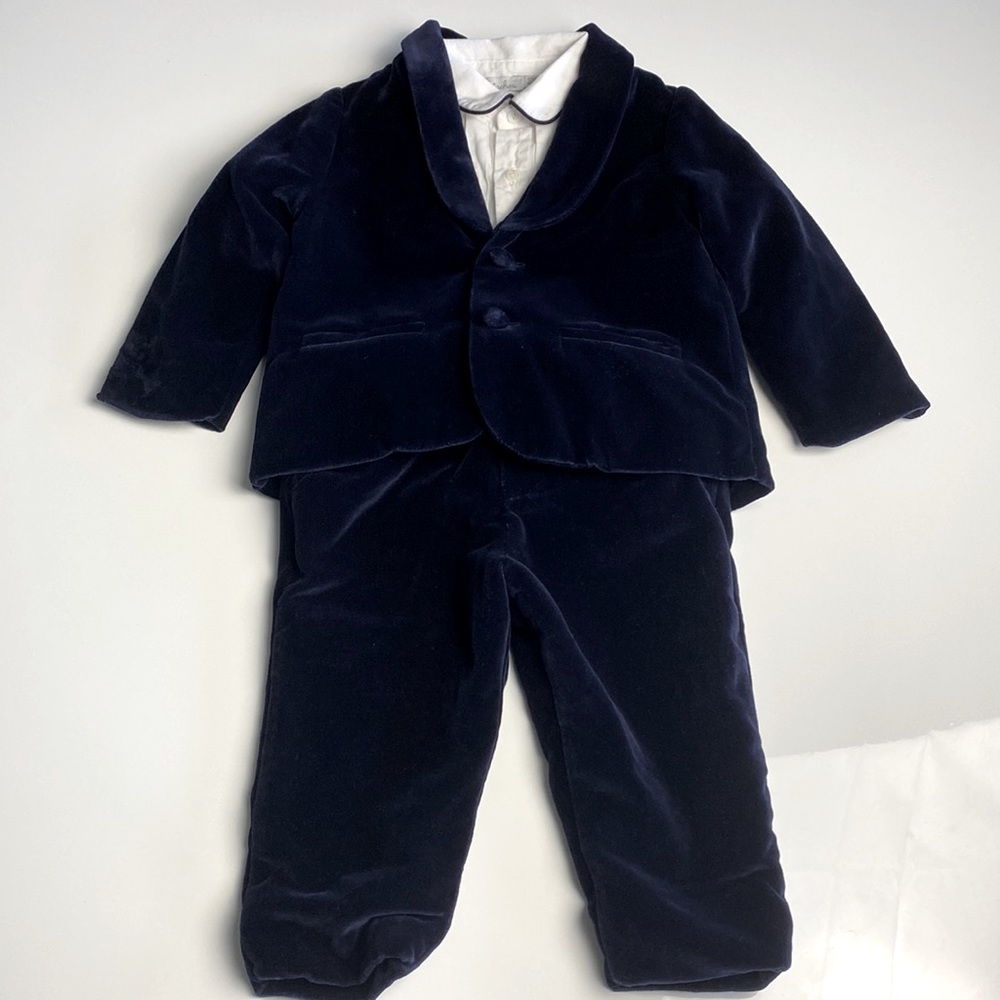 Patachou Holiday 3 Piece Set Jacket Shirt Pants Velvet Blue
